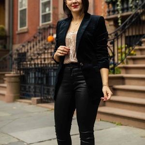 Women's J. Crew Black School Boy Velvet Button Down Blazer